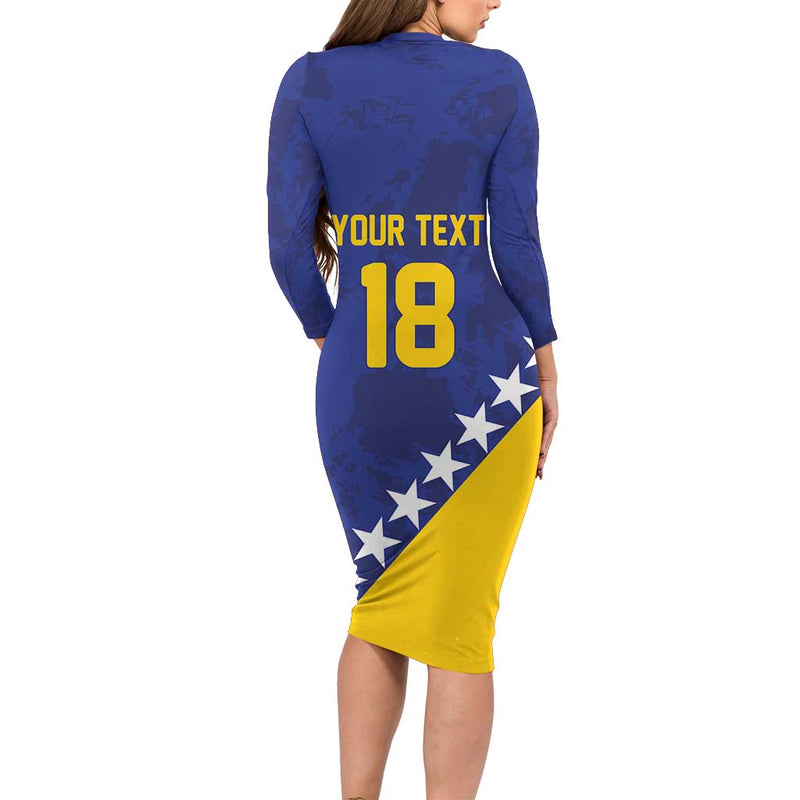 Custom Bosnia And Herzegovina Football Go Champion Sporty Style Long Sleeve Bodycon Dress