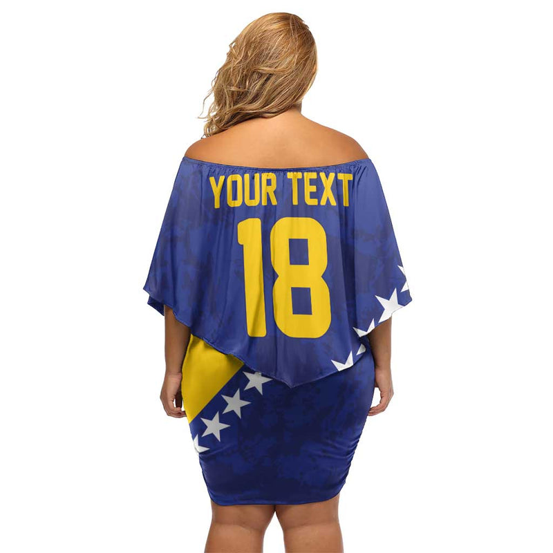 Custom Bosnia And Herzegovina Football Go Champion Sporty Style Off Shoulder Short Dress