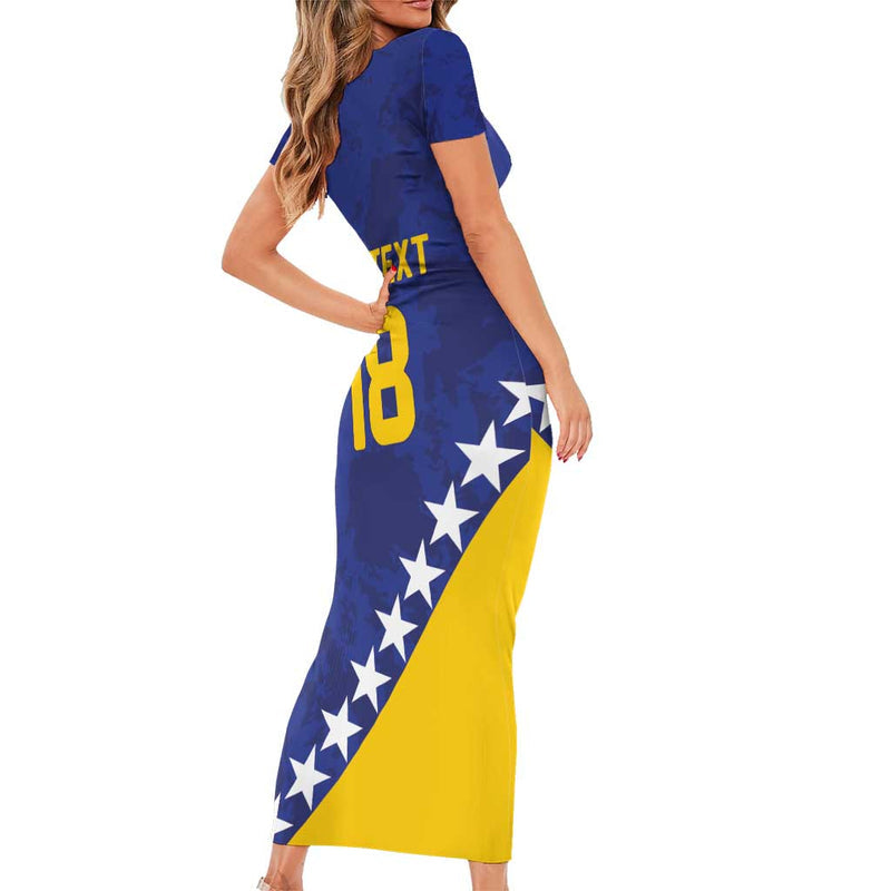 Custom Bosnia And Herzegovina Football Go Champion Sporty Style Short Sleeve Bodycon Dress