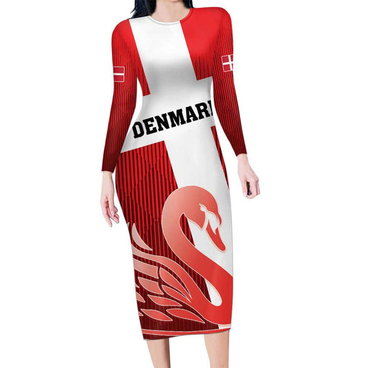 Custom Denmark Football Mute Swan Long Sleeve Bodycon Dress