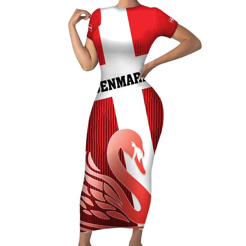 Custom Denmark Football Mute Swan Short Sleeve Bodycon Dress