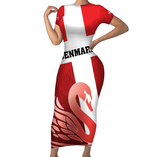 Custom Denmark Football Mute Swan Short Sleeve Bodycon Dress