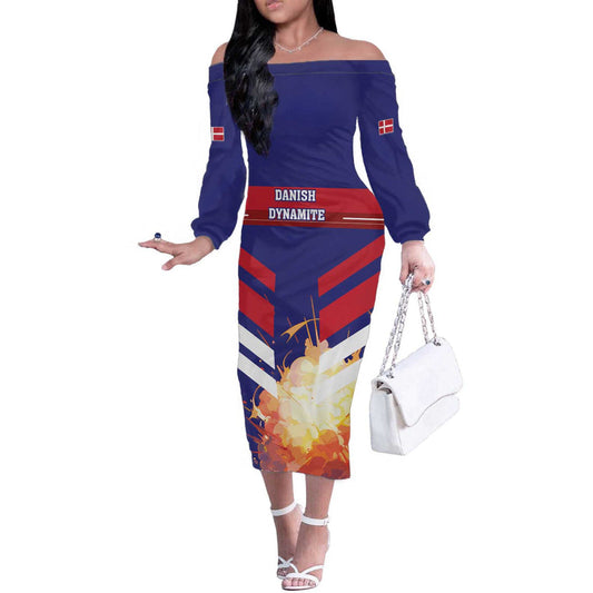 Custom Denmark Football Come On Danish Dynamite Off The Shoulder Long Sleeve Dress