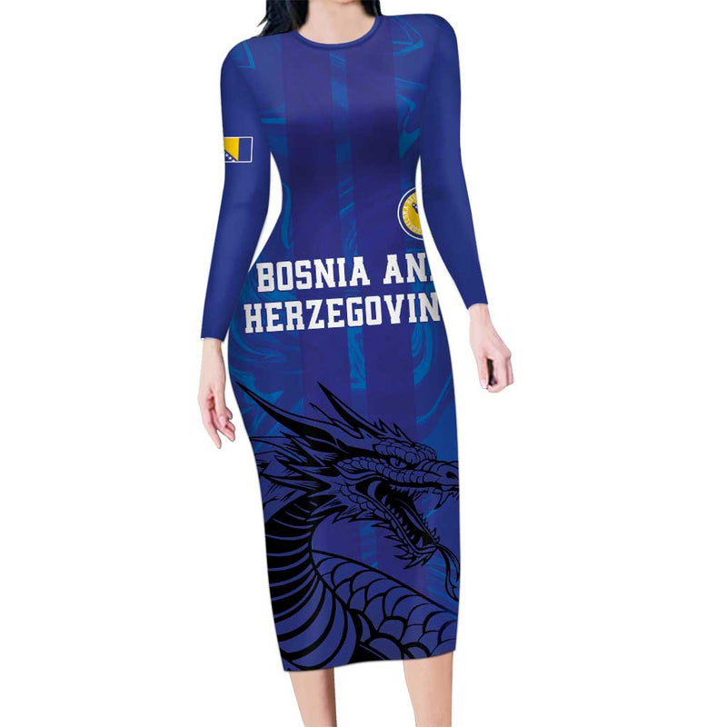 Custom Bosnia And Herzegovina Football The Dragons Go Champions Long Sleeve Bodycon Dress