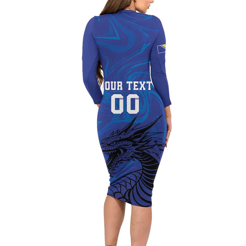 Custom Bosnia And Herzegovina Football The Dragons Go Champions Long Sleeve Bodycon Dress