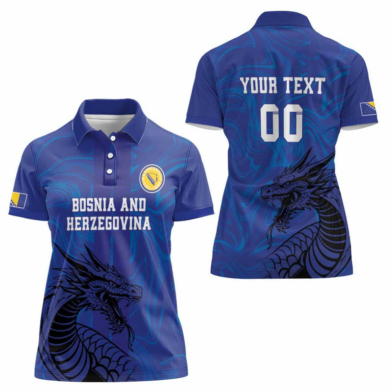 Custom Bosnia and Herzegovina Football The Dragons Go Champions Women Polo Shirt