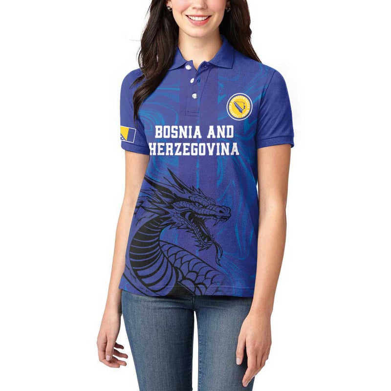 Custom Bosnia and Herzegovina Football The Dragons Go Champions Women Polo Shirt