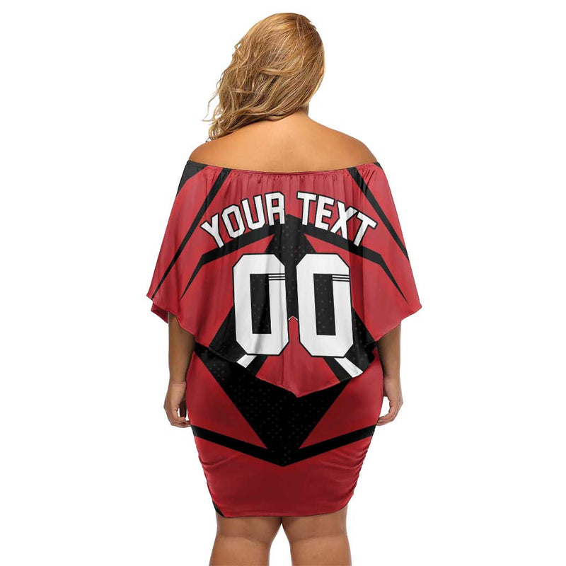 Custom Canada Hockey Black Bear Playing Ice Hockey Off Shoulder Short Dress
