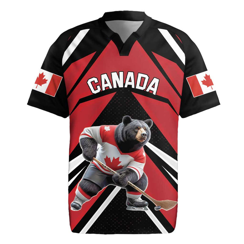 Custom Canada Hockey Black Bear Playing Ice Hockey Rugby Jersey