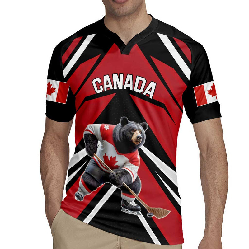 Custom Canada Hockey Black Bear Playing Ice Hockey Rugby Jersey
