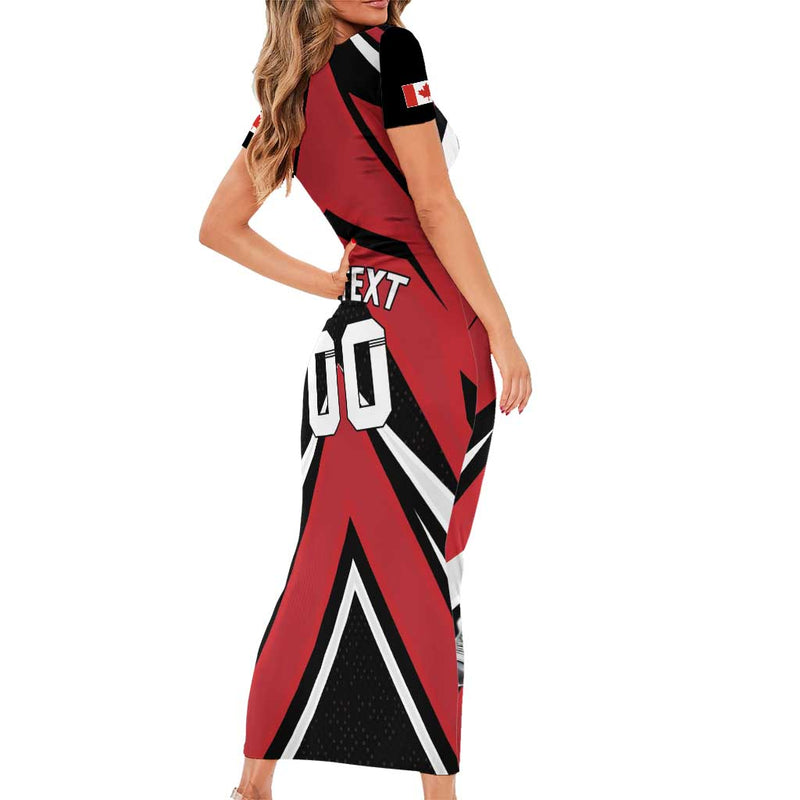 Custom Canada Hockey Black Bear Playing Ice Hockey Short Sleeve Bodycon Dress