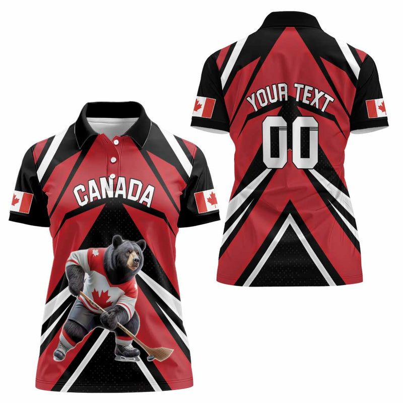 Custom Canada Hockey Black Bear Playing Ice Hockey Women Polo Shirt