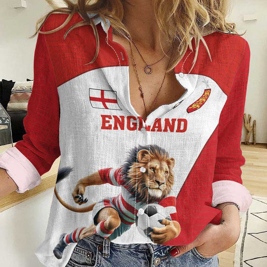 Custom England Football Lion Mascot Sporty Version Women Casual Shirt