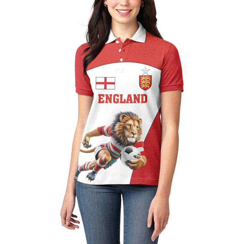 Custom England Football Lion Mascot Sporty Version Women Polo Shirt