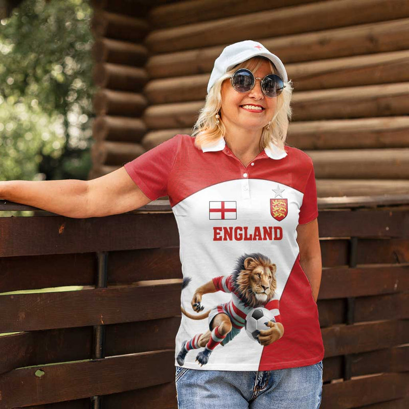 Custom England Football Lion Mascot Sporty Version Women Polo Shirt