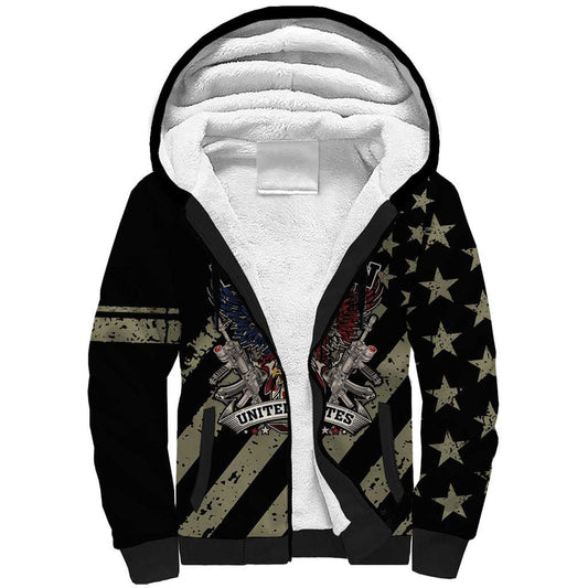 Custom Remembrance Day American Eagle With USA Flags Sherpa Hoodie