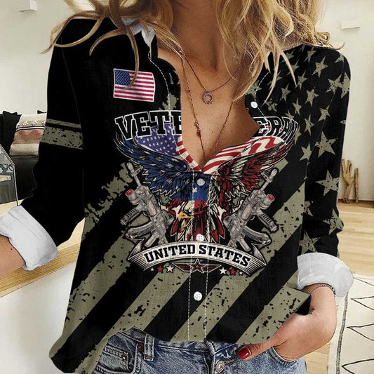 Custom Remembrance Day American Eagle With USA Flags Women Casual Shirt