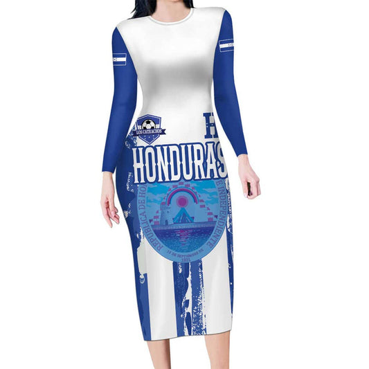 Custom Honduras Football Los Catrachos Grunge Style Long Sleeve Bodycon Dress