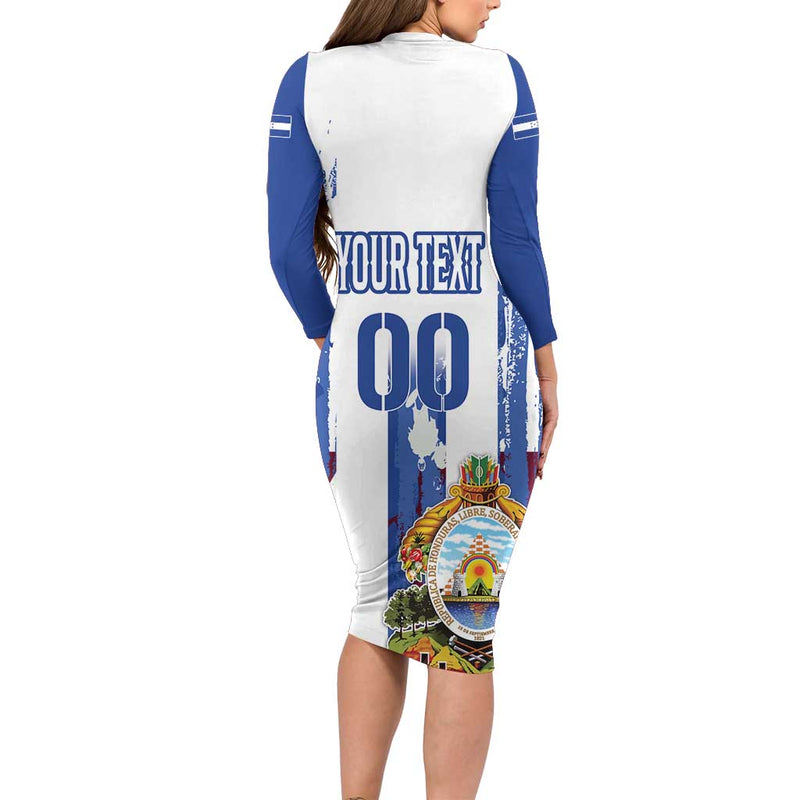 Custom Honduras Football Los Catrachos Grunge Style Long Sleeve Bodycon Dress