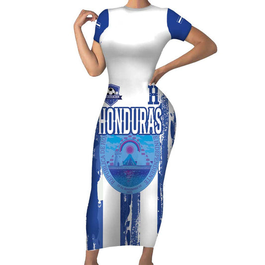 Custom Honduras Football Los Catrachos Grunge Style Short Sleeve Bodycon Dress