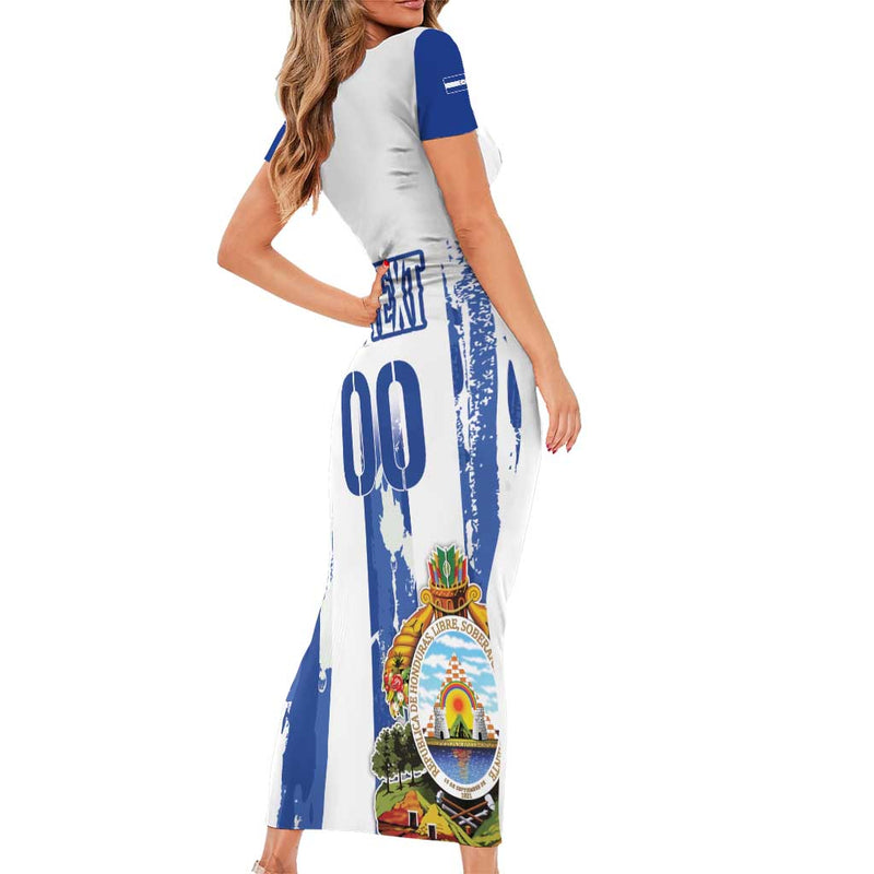 Custom Honduras Football Los Catrachos Grunge Style Short Sleeve Bodycon Dress