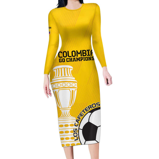Custom Colombia Football Go Champions Long Sleeve Bodycon Dress