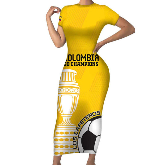 Custom Colombia Football Go Champions Short Sleeve Bodycon Dress