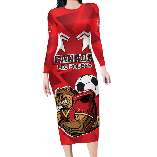 Custom Canada Football Beavers Mascot Long Sleeve Bodycon Dress