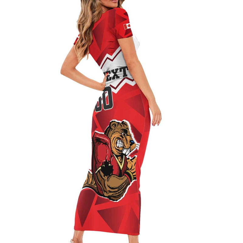 Custom Canada Football Beavers Mascot Short Sleeve Bodycon Dress