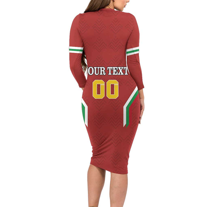 Custom Bulgaria Football The Lions Come Champions Red Version Long Sleeve Bodycon Dress