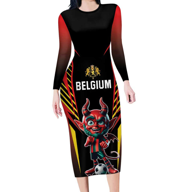 Custom Belgium Football Les Diables Rouges Devil Mascot Long Sleeve Bodycon Dress