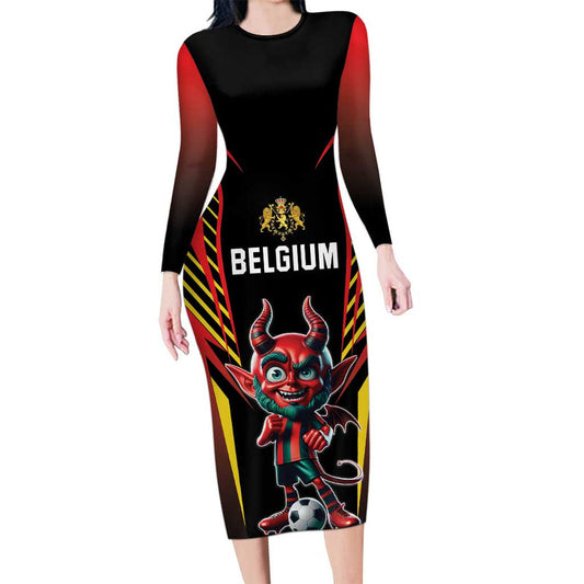 Custom Belgium Football Les Diables Rouges Devil Mascot Long Sleeve Bodycon Dress