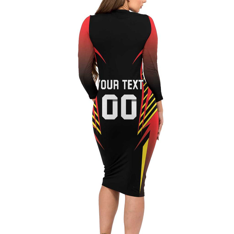 Custom Belgium Football Les Diables Rouges Devil Mascot Long Sleeve Bodycon Dress