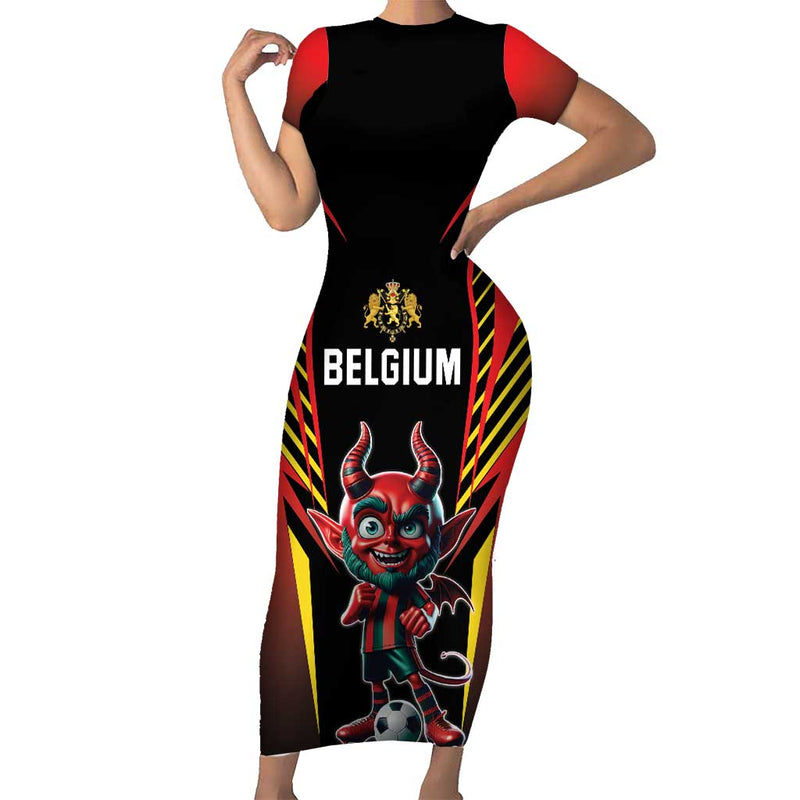 Custom Belgium Football Les Diables Rouges Devil Mascot Short Sleeve Bodycon Dress