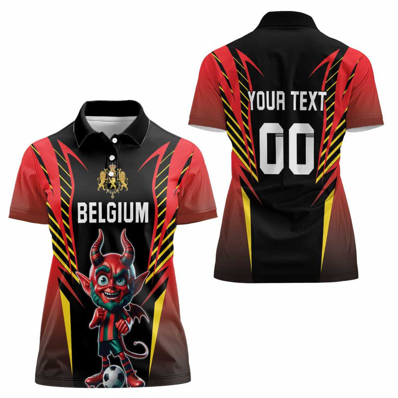 Custom Belgium Football Les Diables rouges Devil Mascot Women Polo Shirt