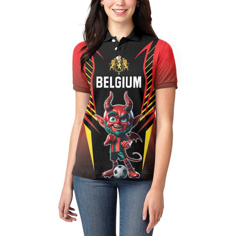 Custom Belgium Football Les Diables rouges Devil Mascot Women Polo Shirt