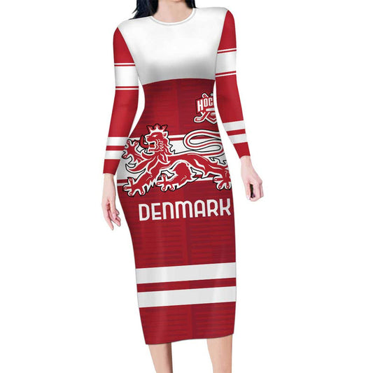 Custom Denmark Hockey Danish Lions Long Sleeve Bodycon Dress