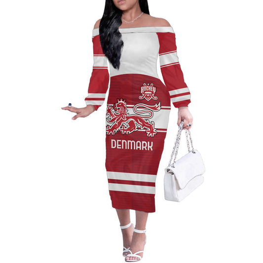 Custom Denmark Hockey Danish Lions Off The Shoulder Long Sleeve Dress