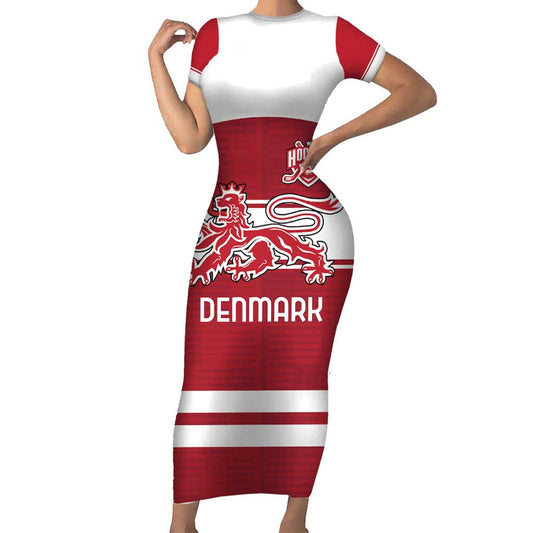 Custom Denmark Hockey Danish Lions Short Sleeve Bodycon Dress