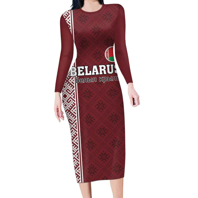 Custom Belarus Football The White Wings Red Version Long Sleeve Bodycon Dress