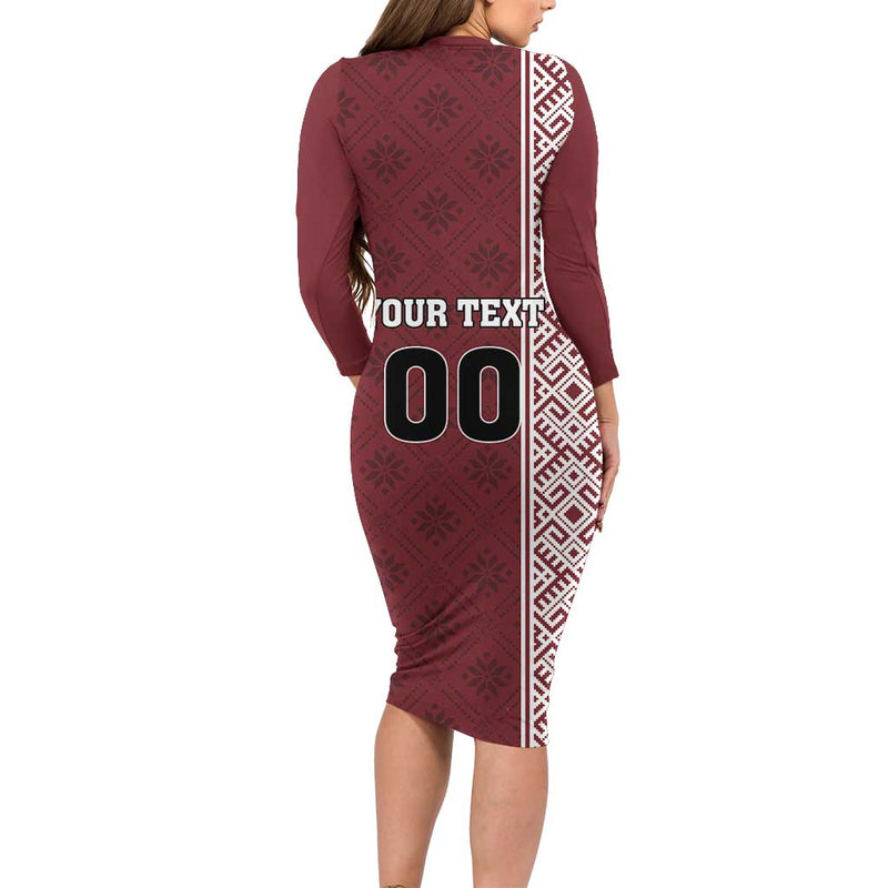 Custom Belarus Football The White Wings Red Version Long Sleeve Bodycon Dress