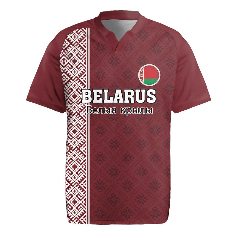 Custom Belarus Football The White Wings Red Version Rugby Jersey