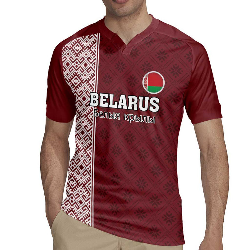 Custom Belarus Football The White Wings Red Version Rugby Jersey