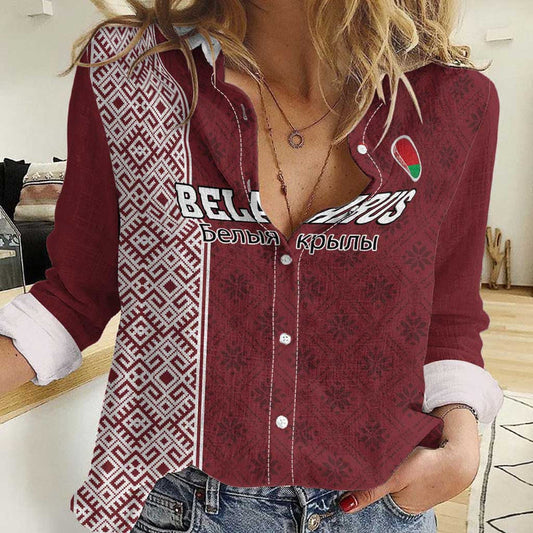 Custom Belarus Football The White Wings Red Version Women Casual Shirt