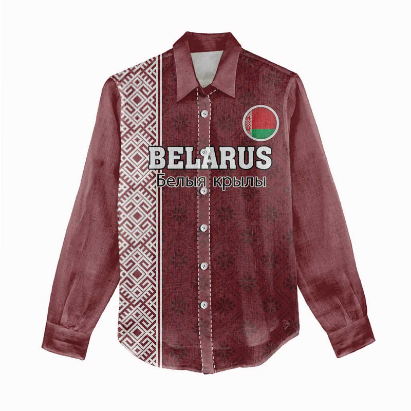 Custom Belarus Football The White Wings Red Version Women Casual Shirt
