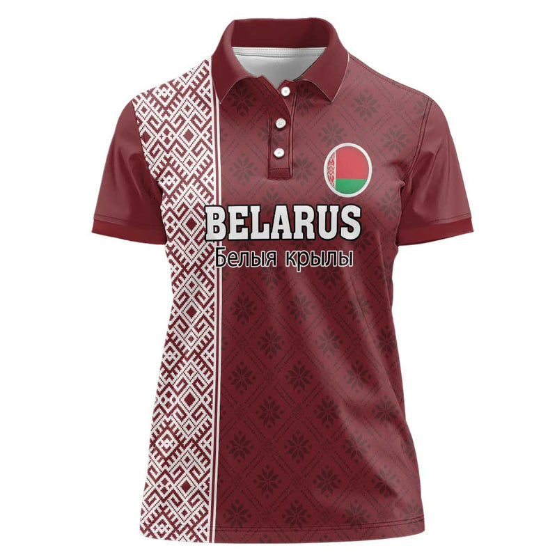 Custom Belarus Football The White Wings Red Version Women Polo Shirt
