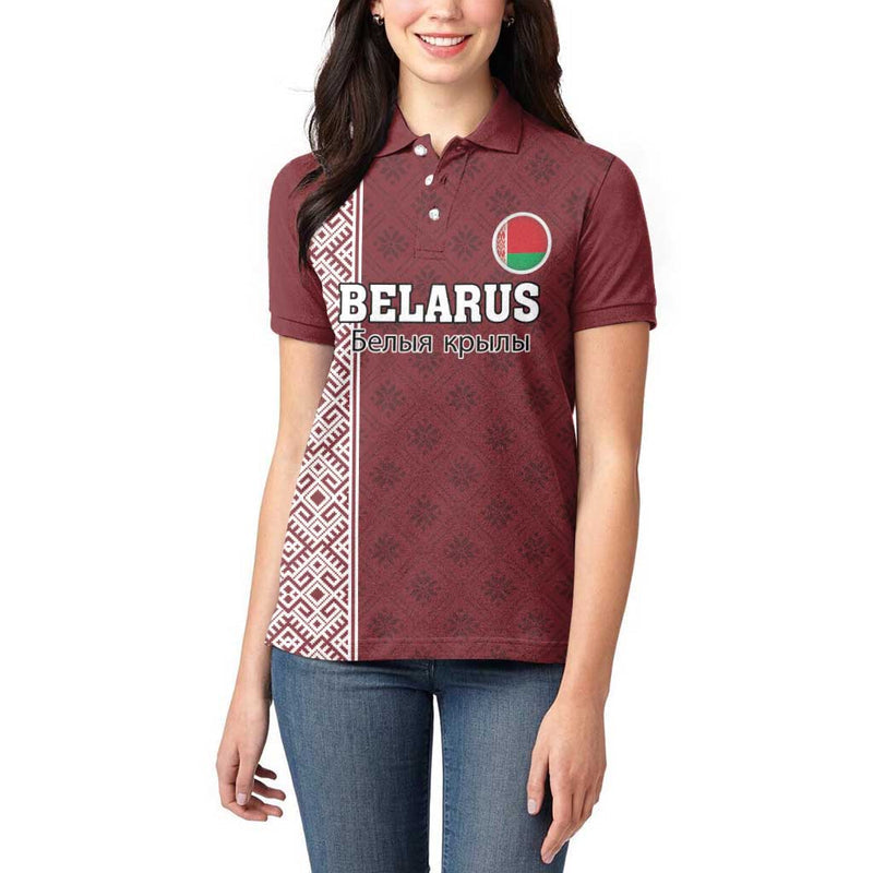 Custom Belarus Football The White Wings Red Version Women Polo Shirt