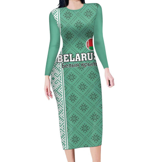 Custom Belarus Football The White Wings Green Version Long Sleeve Bodycon Dress