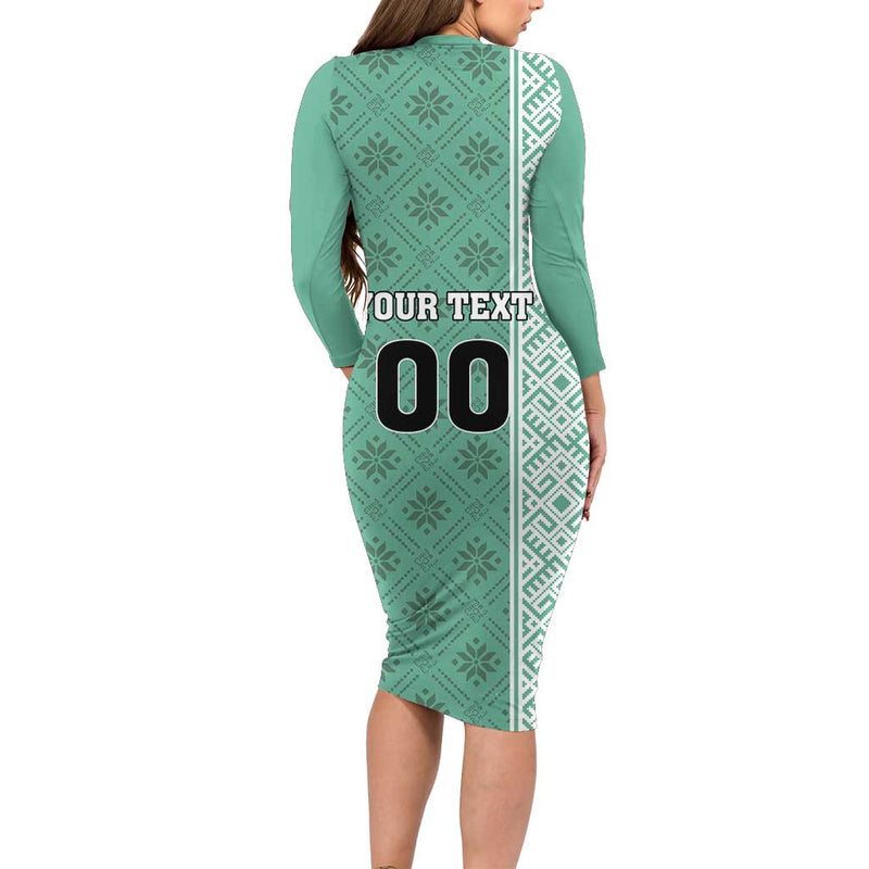 Custom Belarus Football The White Wings Green Version Long Sleeve Bodycon Dress