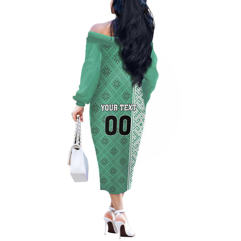 Custom Belarus Football The White Wings Green Version Off The Shoulder Long Sleeve Dress